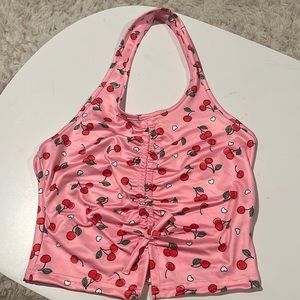 •CropTop •Band around neck •Red cherries and white hearts on it •OGSeller- Shein